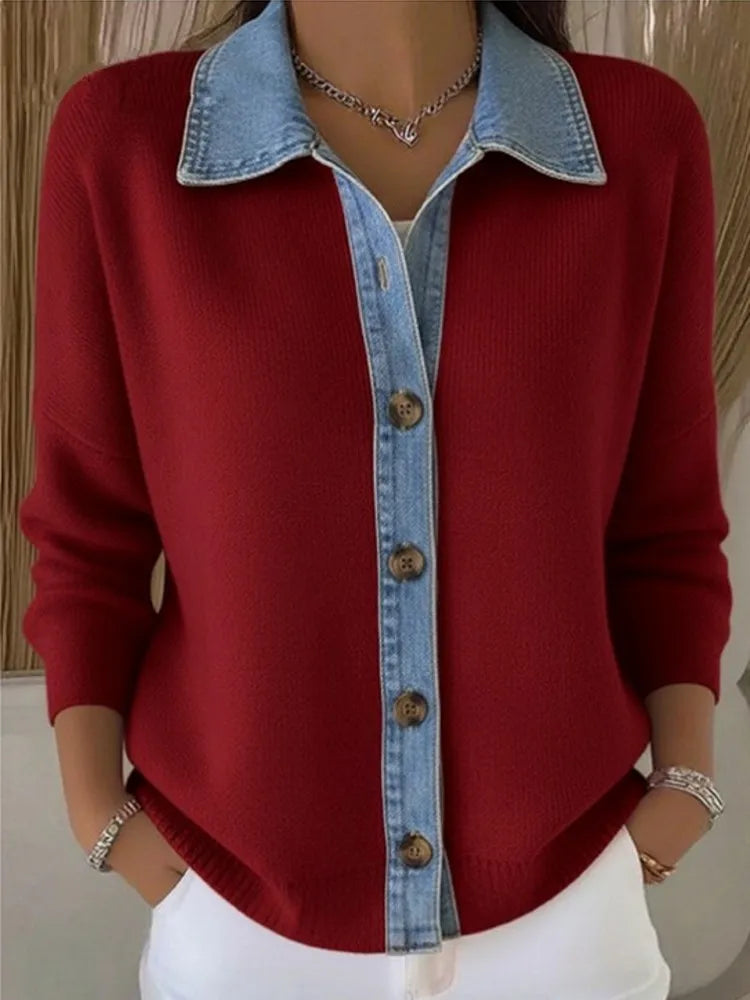 Mary™ | Knit Sweater with Denim Collar