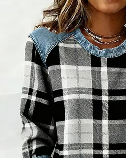 Linda | Sweatshirt with Checkered Patchwork