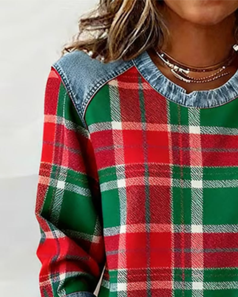 Linda | Sweatshirt with Checkered Patchwork