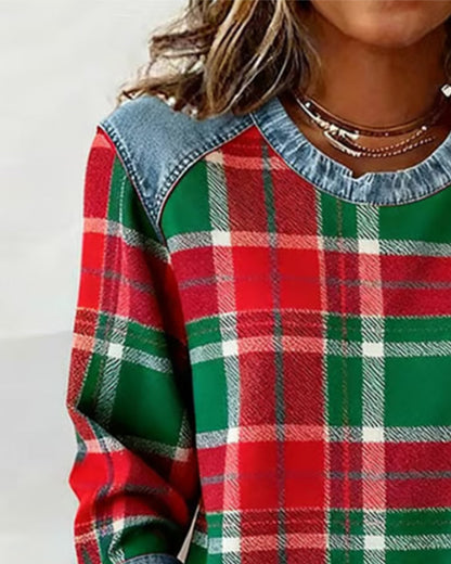 Linda | Sweatshirt with Checkered Patchwork