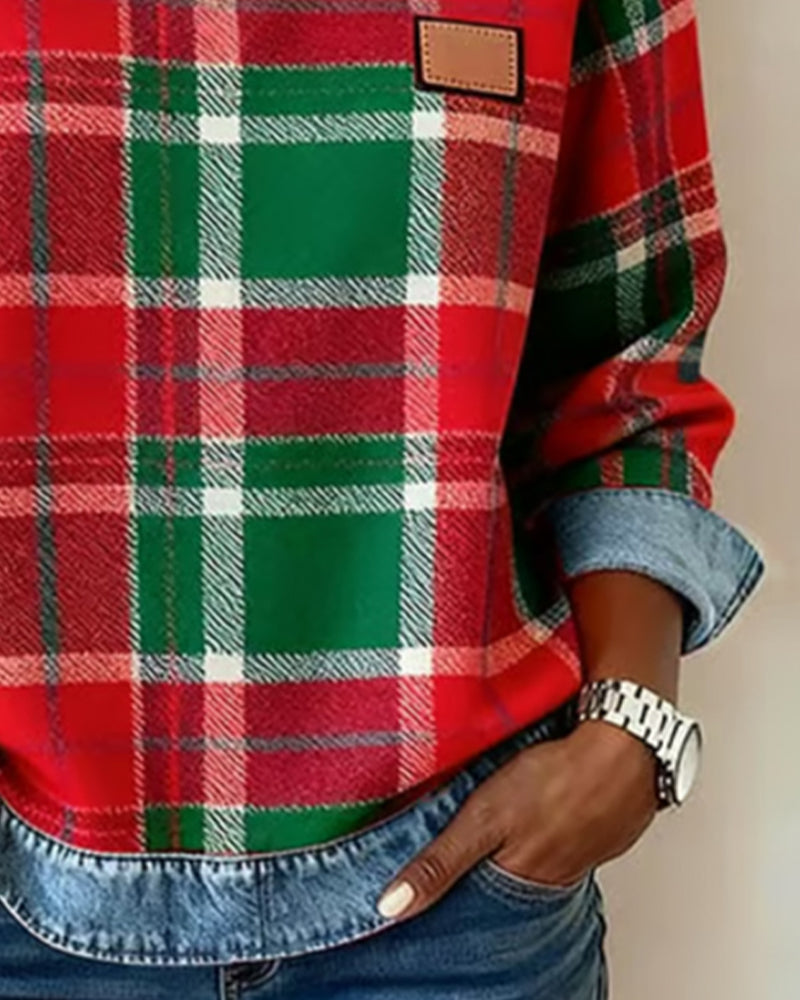 Linda | Sweatshirt with Checkered Patchwork