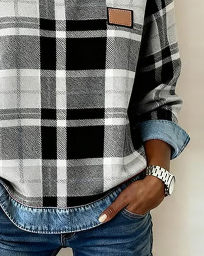 Linda | Sweatshirt with Checkered Patchwork