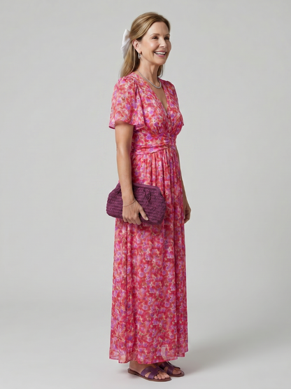 Juna | Short Sleeve Ditsy Floral Print Midi Dress