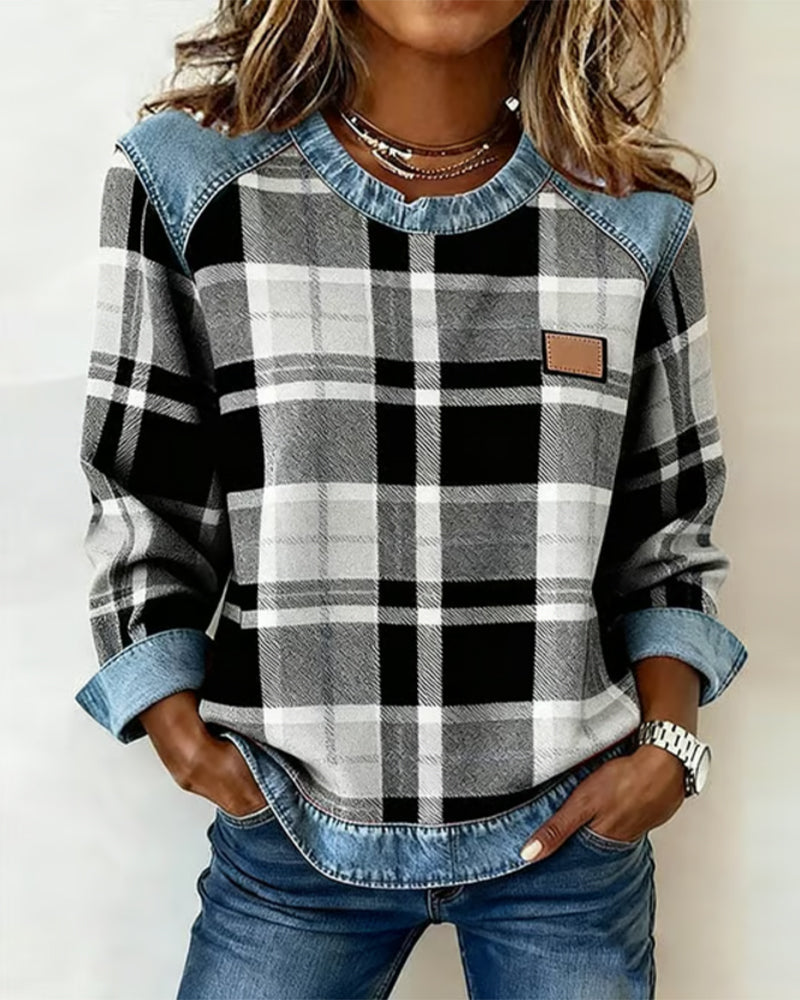 Linda | Sweatshirt with Checkered Patchwork