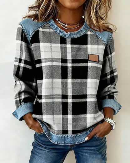 Linda | Sweatshirt with Checkered Patchwork
