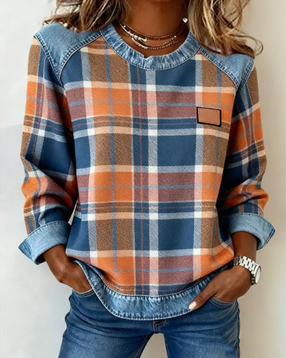 Linda | Sweatshirt with Checkered Patchwork