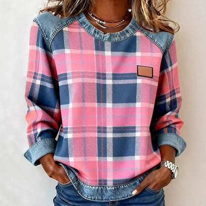 Linda | Sweatshirt with Checkered Patchwork