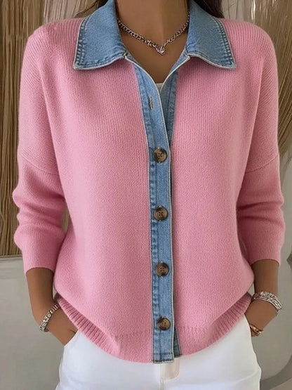 Mary™ | Knit Sweater with Denim Collar
