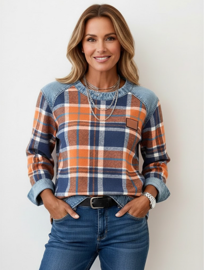 Linda | Sweatshirt with Checkered Patchwork