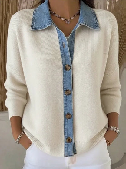 Mary™ | Knit Sweater with Denim Collar