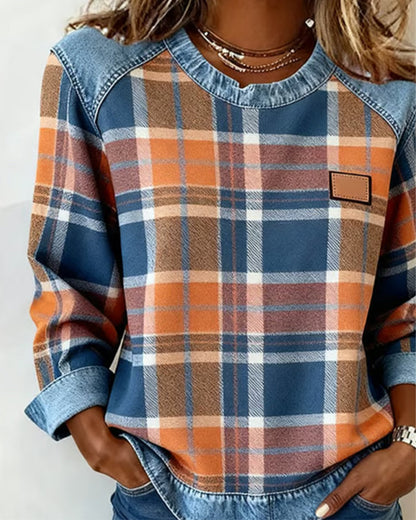 Linda | Sweatshirt with Checkered Patchwork